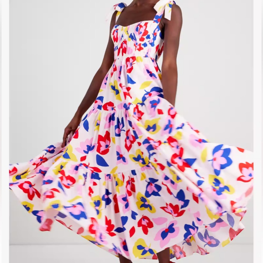 Kate Spade New York Summer Flowers Tiered Dress cream & Multicolor-Size:4-cotton